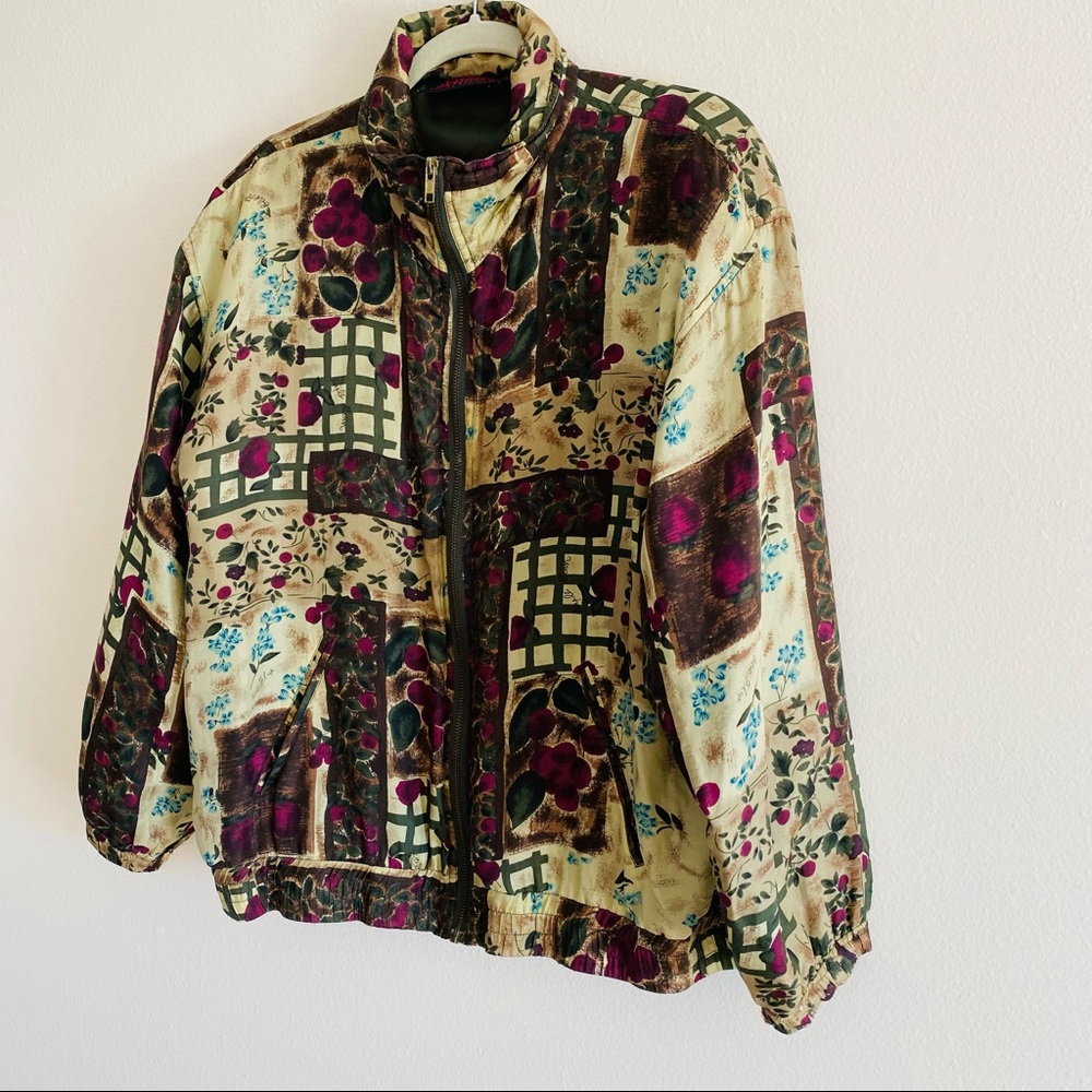 Vintage studio sportif 100% SILK ZIP LIGHT BOMBER JACKET Windbreaker Patchwork - Picture 9 of 10